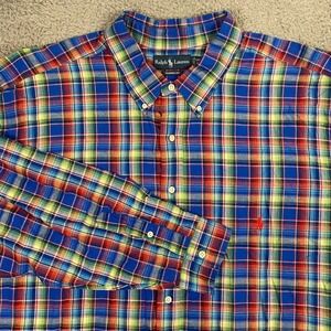 Ralph Lauren Shirt 4XLT Classic Fit Cotton Linen Plaid Madras Pony